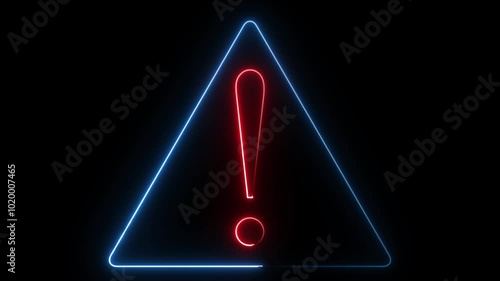 glowing neon blue red color warning attention animation icon risk alert signal stop danger road warning signs exclamation mark animated signs symbol on black background 