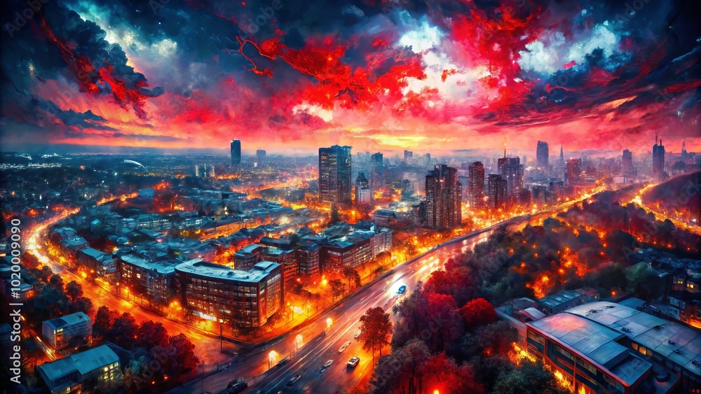 Fototapeta premium Vivid Red and Silver Abstract Night Photography with Dynamic Textures for Stunning Visuals