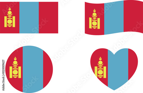 Free Download Mongolia flags set. Circle icon. waving flag. heart shape icon. Various designs	 - GFXLoad
