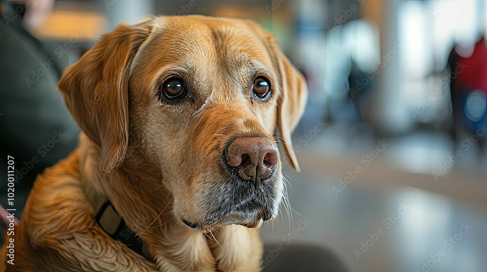 Obraz premium Close-up Portrait of a Golden Retriever Dog with a Gentle Expression