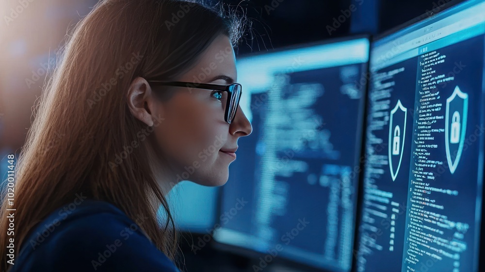 Cybersecurity Compliance Officer Ensuring Business Data Protection with Shield and Lock Icons Cybersecurity Compliance Officer Ensuring Business Data Protection with Shield and Lock Icons
