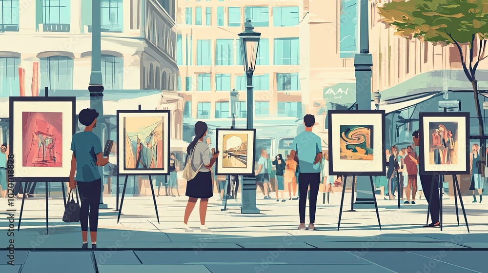 Obraz premium Art Exhibit in a City Street