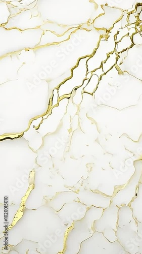 Abstract white marble background with gold veins.