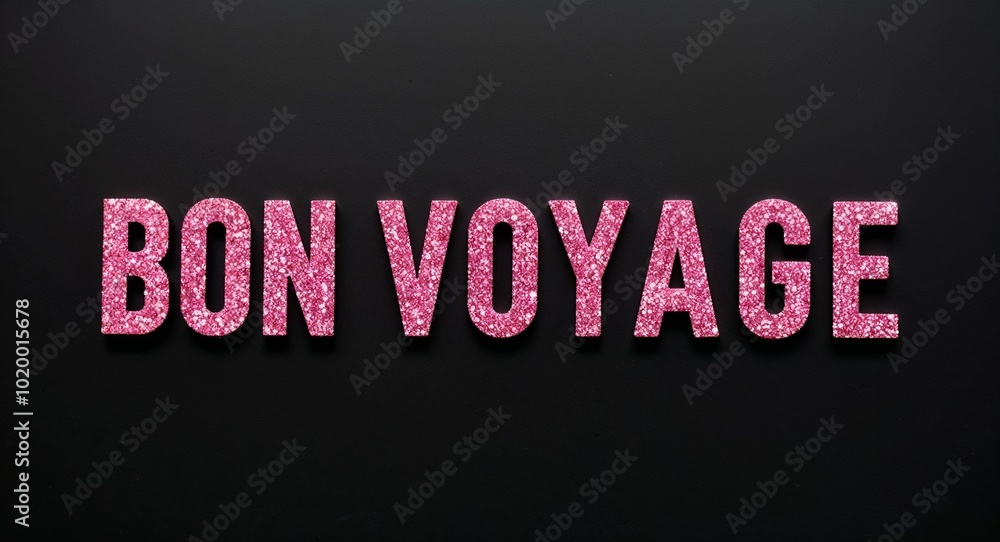 bon voyage pink glittery shiny sparkling lettering on plain black background bon voyage pink glittery shiny sparkling lettering on plain black background