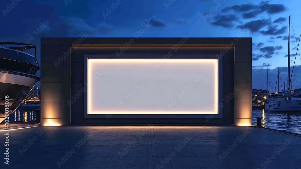 Blank Billboard on Harbor at Dusk Blank Billboard on Harbor at Dusk