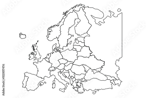 Europe map outline isolated on white background. Europe map outline template. Europe map outline vector illustration. world map outline, linear doodle illustration