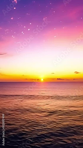 A colorful sunset over the ocean with a hint of pink and orange in the sky and sea.