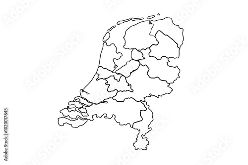 Netherlands map outline isolated on white background. Netherlands map outline template. Netherlands map outline vector illustration. world map outline, linear doodle illustration