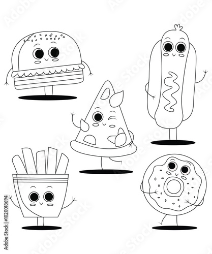 Tasty foods coloring page for adults and kids photo