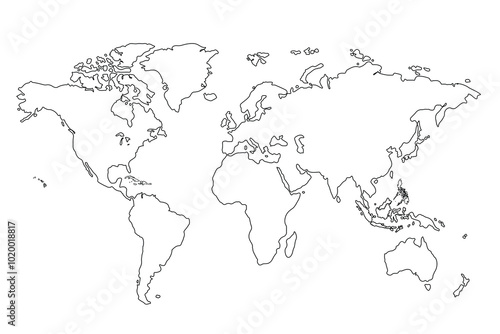 world map outline isolated on white background.world map outline template. world map outline vector illustration. linear doodle illustration