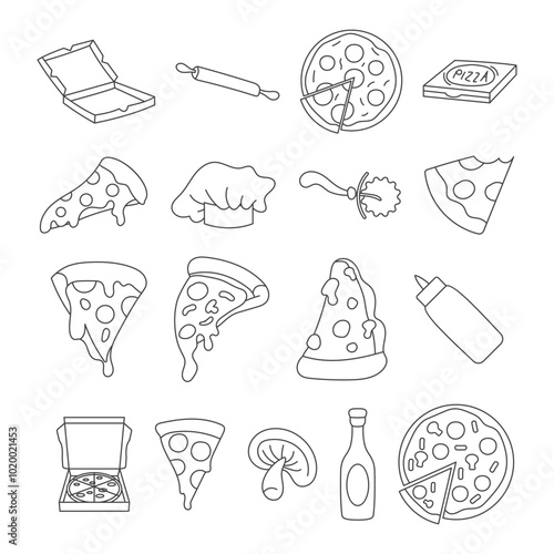 pizza slice tools outlines vector design