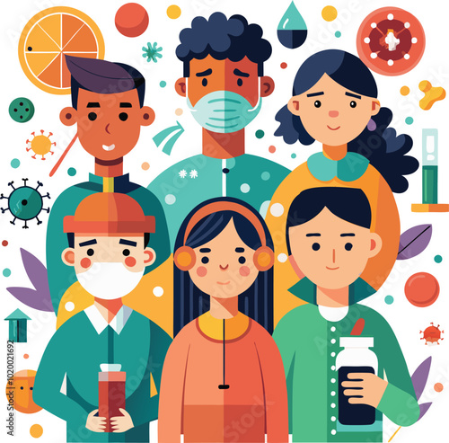 people caught cold fever sneeze vector illustration graphic design