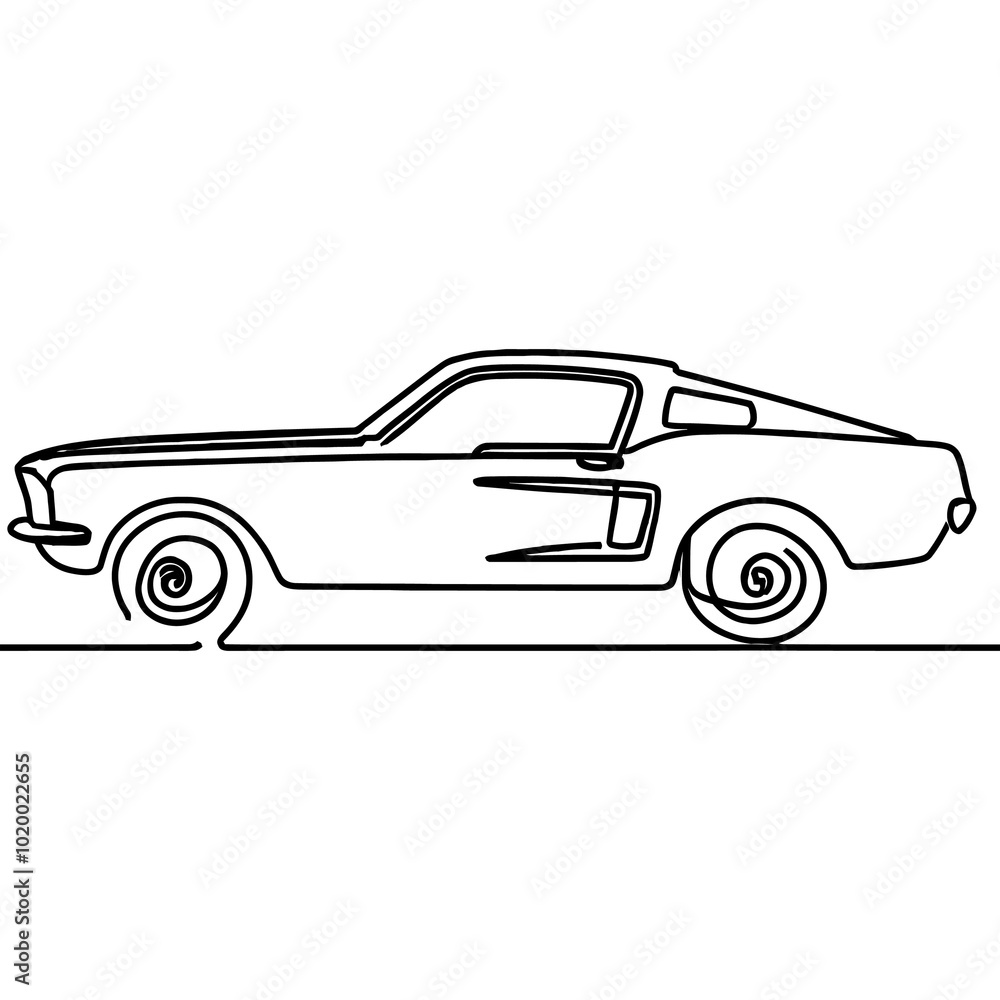 Obraz premium Retro car in line art drawing style.