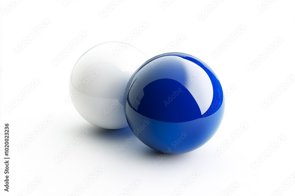 Two blue and white spheres on a white background Two blue and white spheres on a white background