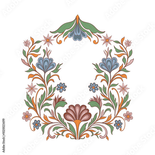 Mughal tree decorative ornamental floral. Vintage intricate traditional mughal style with flowers and foliage.