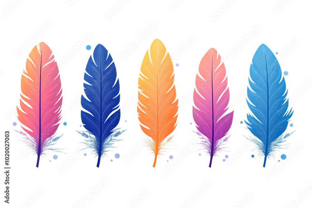 Colorful Feathers Set Isolated on Transparent Background Colorful Feathers Set Isolated on Transparent Background