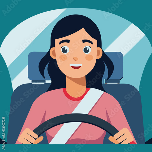 women driving car flat vector illustration graphic design