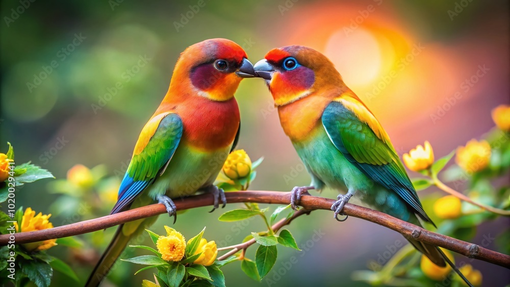 Fototapeta premium Symbolic Love Birds Representing Romance, Affection, and Bonding in Nature's Beautiful Setting