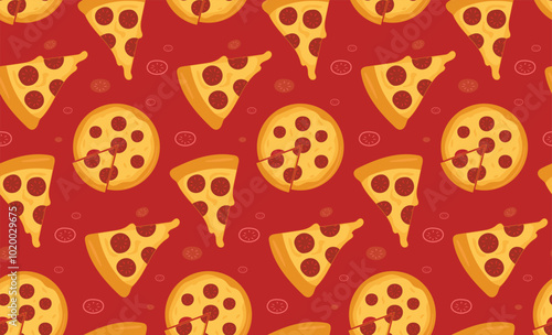 pizza slice soft seamless red background pattern vector design