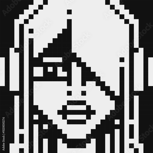 Beautiful woman pixel art style character fashion young girl close-up, avatar, portrait and profile picture. Design of 80s. Game assets. 8-bit. Isolated vector illustration.