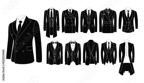 set of suits black, white vector design