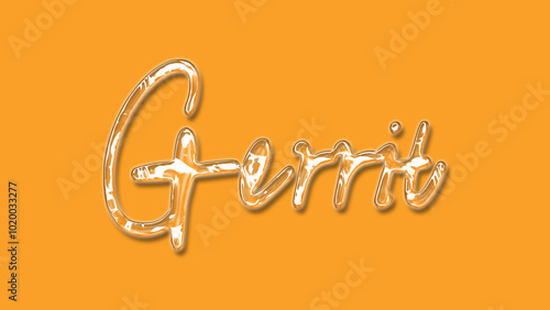 3D Thick Transparent Liquid text effect of name Gerrit on Yellow Background. photo