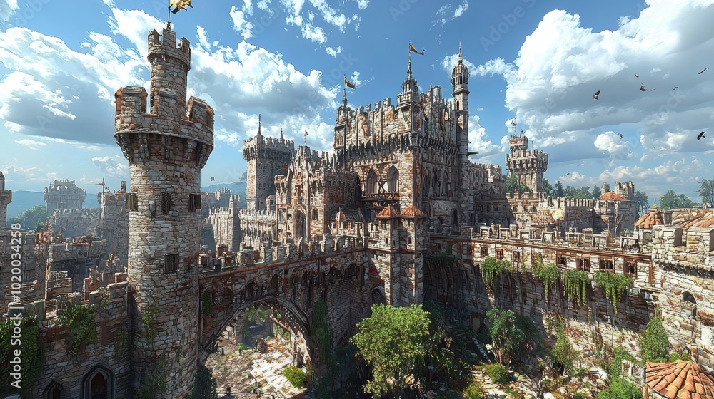 Obraz premium Detailed Medieval Castle Landscape in High Fidelity