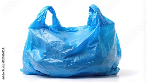 Blue plastic bag isolated on white background panoramic