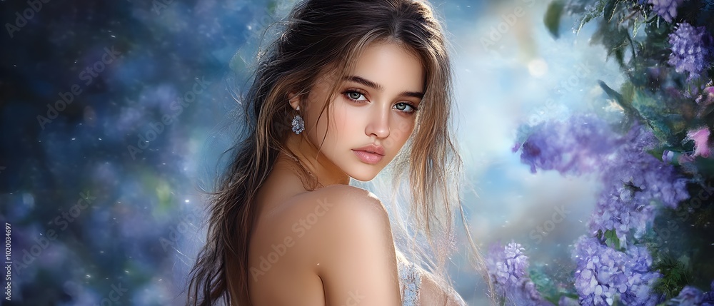 Graceful Lupine Enchantress in Mystical Moonlit Woodland Graceful Lupine Enchantress in Mystical Moonlit Woodland