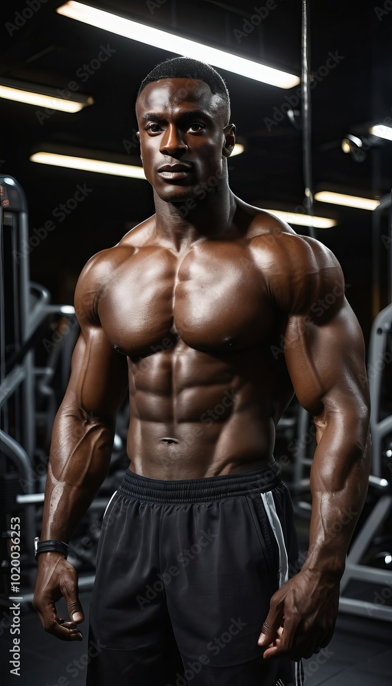An athlete showcasing impressive physique in a gym during workout session