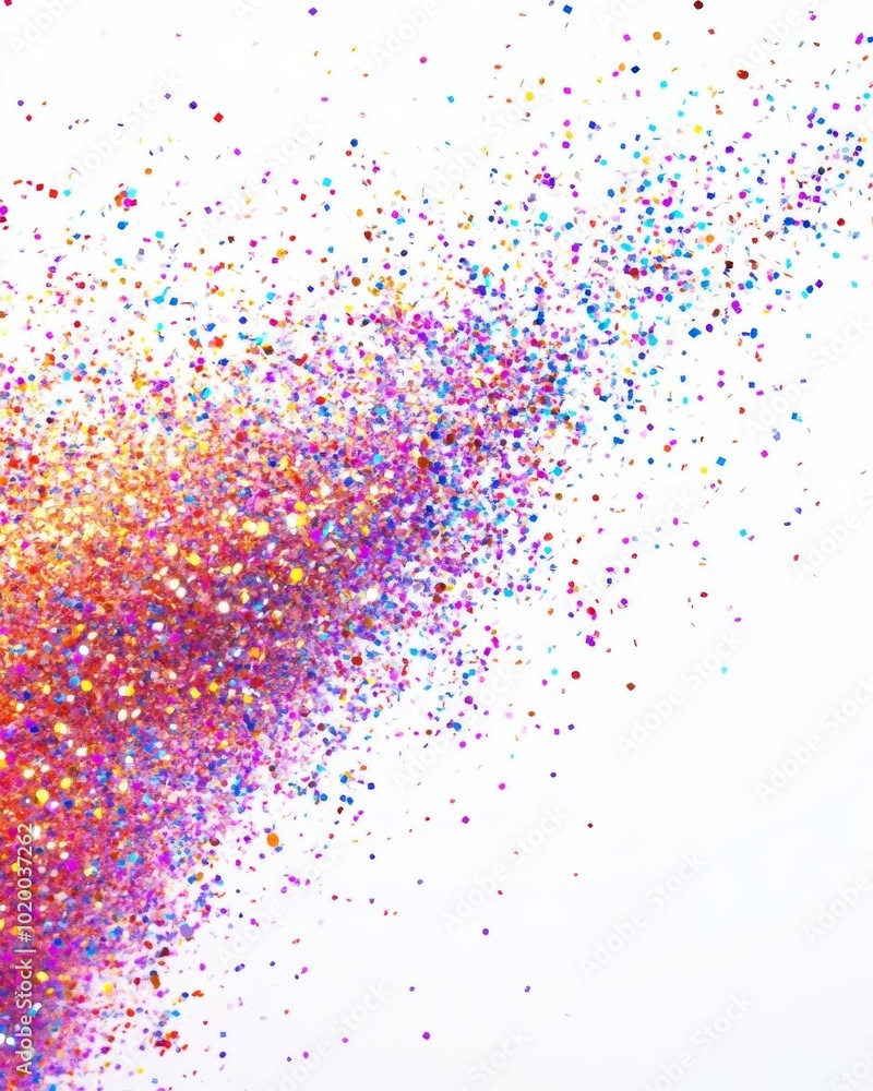 A dazzling array of colorful glitter particles scattered on a white background, perfect for festive and creative projects. A dazzling array of colorful glitter particles scattered on a white background, perfect for festive and creative projects.