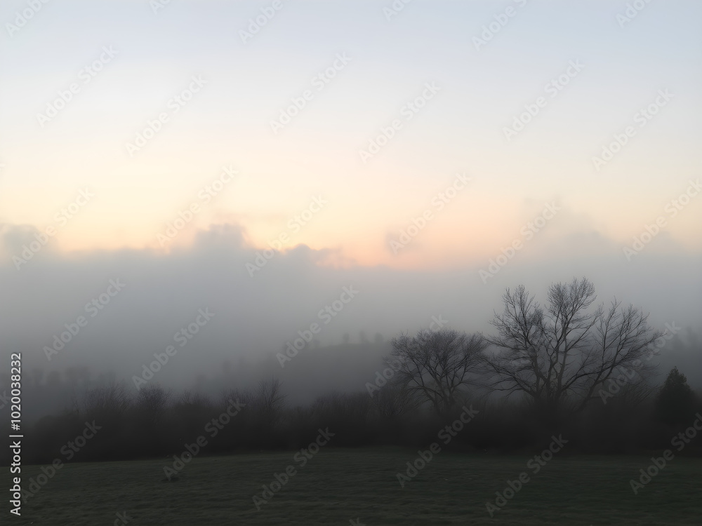 A tranquil scene of a misty sky at dawn, with the landscape partially obscured by fog and the soft light of morning breaking through
A tranquil scene of a misty sky at dawn, with the landscape partially obscured by fog and the soft light of morning breaking through