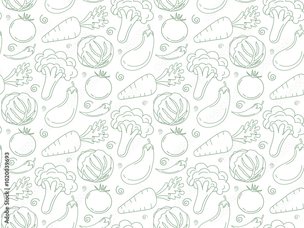 vegetables pattern outline white, black outline