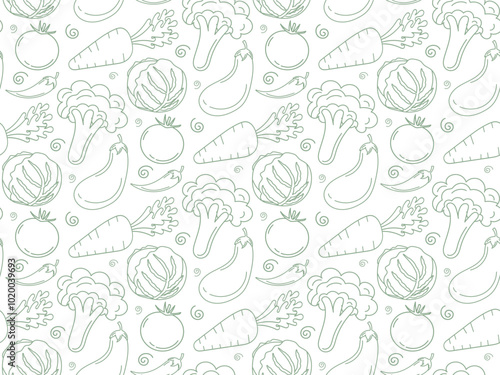 vegetables pattern outline white, black outline