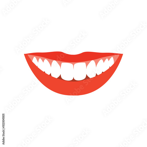 Beautiful smiling mouth with healthy teeth isolated on white. Healthy smile. Dentistry, dental treatment, whitening, orthodontics. Vector