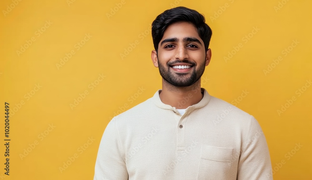 Obraz premium Smiling Man Yellow Background.