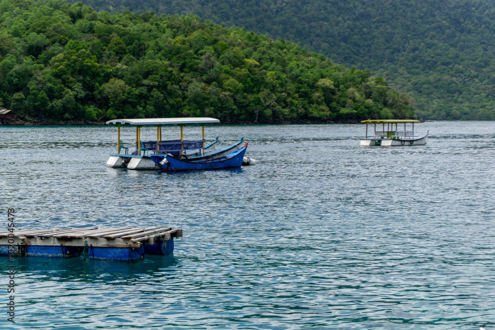 Beautiful landscape of Sabang island in Sumatera, Indonesia. Tour boat for tourist and divers at Sabang and Rubiah island. Beautiful landscape of Sabang island in Sumatera, Indonesia. Tour boat for tourist and divers at Sabang and Rubiah island.