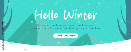 Horizontal Winter season christmas vector illustration template with snow element on green background good for banner, poster, greeting card, sale or advertisement, social media, cover and flyer