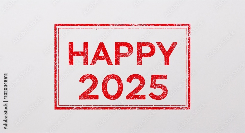 happy 2025 red stamp lettering on plain white background happy 2025 red stamp lettering on plain white background