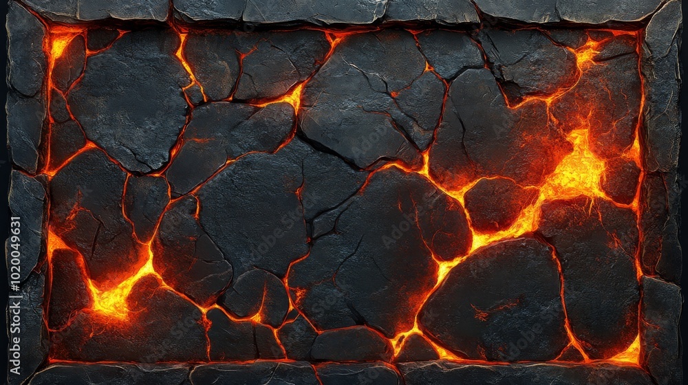 Molten Lava Flowing Through Cracks in Dark Stone Molten Lava Flowing Through Cracks in Dark Stone