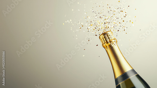 Champagne Bottle with Confetti Explosion.