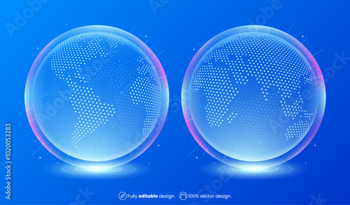 World map dot sphere. Futuristic digital cybernetic style. protective bubble.
