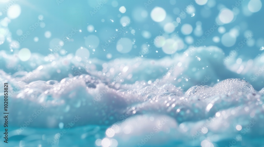 The surface of a bath is covered in fluffy white foam bubbles, reflecting soft light in a soothing blue environment, perfect for relaxation. Generative AI The surface of a bath is covered in fluffy white foam bubbles, reflecting soft light in a soothing blue environment, perfect for relaxation. Generative AI