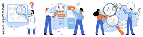 Competitors analysis vector illustration. Information, currency, holds immense value when invested wisely in decoding competitors intentions Research, archaeologist, excavates layers competitors