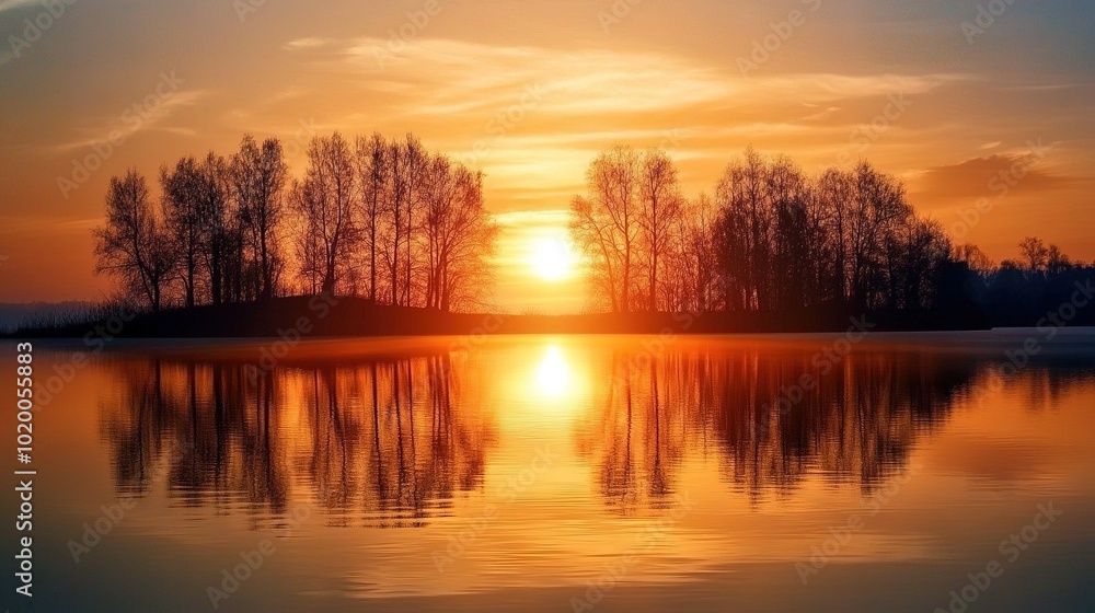 Fototapeta premium Tranquil Sunset Over Peaceful Lake Reflection