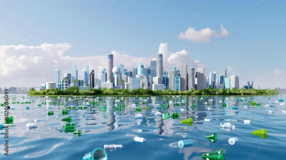 Fototapeta premium Futuristic Cityscape with Plastic Waste Innovation