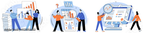 Competitors analysis vector illustration. Analyzing, conductor, orchestrates symphony data to discern harmonies in competitors strategies Reporting, storyteller, weaves narrative from findings