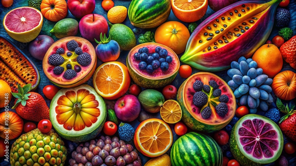Fototapeta premium Vibrant Abstract Fruit Paintings Showcasing Colorful Shapes and Textures in Artistic Expressions