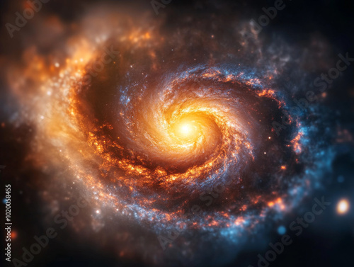 A telescope view of a distant galaxy, showing its spiral arms and glowing stars.