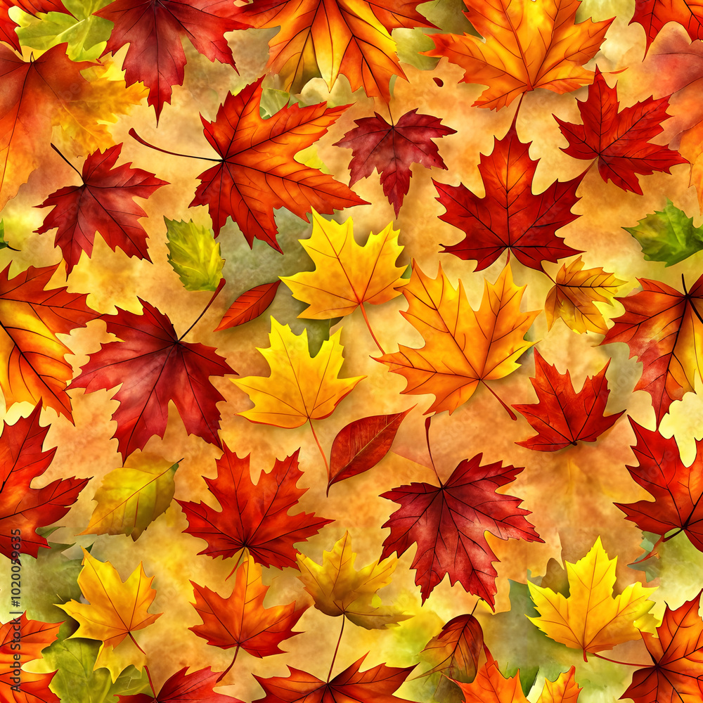 Seamless Autumn Leaf Texture with Red, Orange, and Yellow Leaves. Perfect for: Thanksgiving, Autumn festivals, Outdoor settings Seamless Autumn Leaf Texture with Red, Orange, and Yellow Leaves. Perfect for: Thanksgiving, Autumn festivals, Outdoor settings